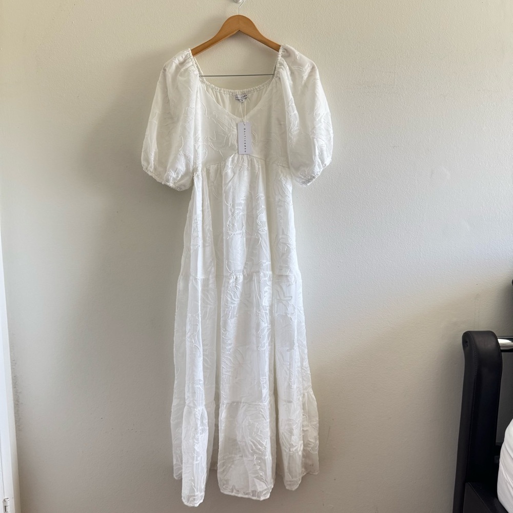 NWT Baltic Born Hayward White Lace Puff Sleeves  Midi Dress size Small - Picture 2 of 10